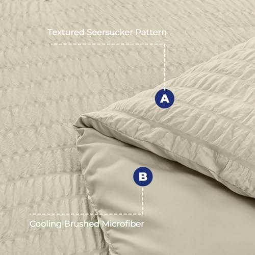 Image of HYMOKEGE Light Linen Full Size Comforter Sets Seersucker 7 Pieces, All Season Luxury Bed in a Bag for Bedroom, Bedding Set with Comforter, Sheets, Pillowcases & Shams