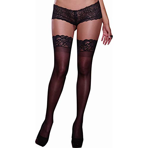Dreamgirl Thigh High with Stay Up Silicone Lace Top Black One Size Queen/Plus