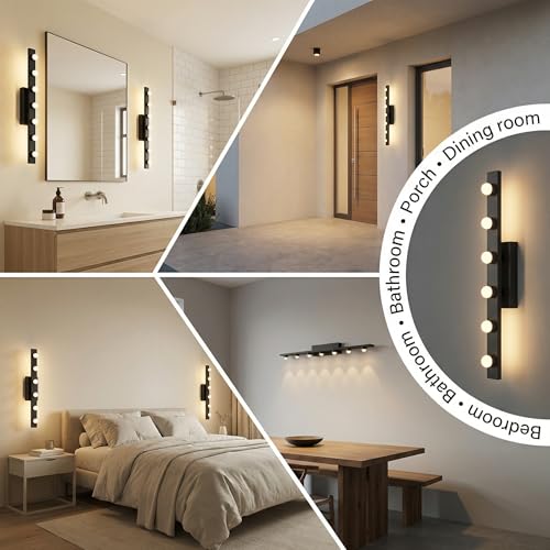 Image of Modern Mirror Light with 7 LED Heads | 3 Color LED Wall Light for Bathroom & Living Room | Metal Wall Mount Vanity Light Fixture for Home Decoration | Indoor Use Only