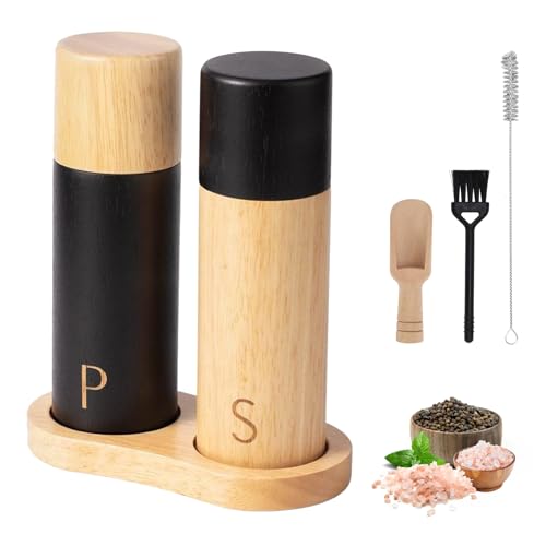 Foyucool Wooden Salt and Pepper Grinder Set including Brush and Spoon, 7 inch Manual Salt and Pepper Mill