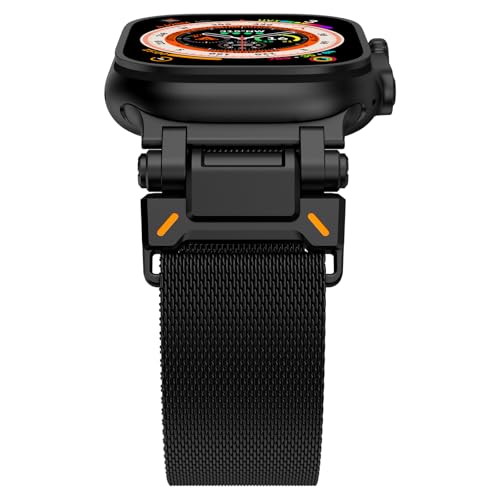 WINGLE Magnetic Mesh Loop for Apple Watch Band Ultra 4/3/2/1 49mm 46mm 45mm 44mm 42mm Men Series 12 11 10 9 8 7 6 5 4 SE 3 2 1, iWatch Mesh Milanese Loop with Rugged Stainless Steel Connector, Black - image 9