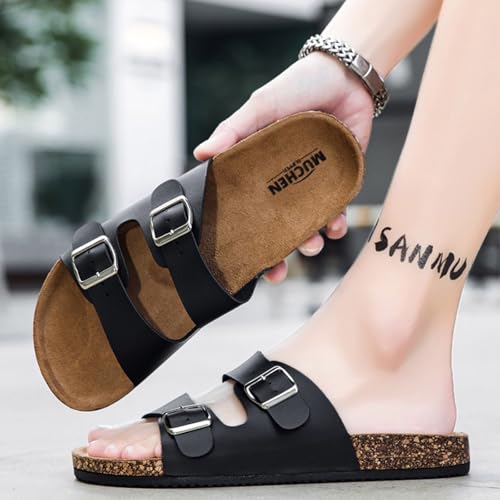 Men's Casual Double-Buckle Sandals - Leather Slides with PVC Sole for Beach & Outings4