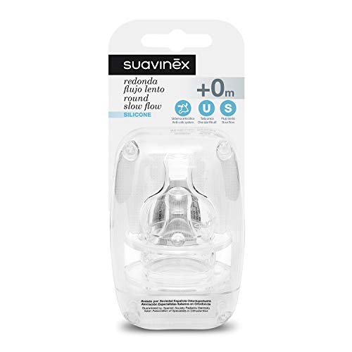 SUAVINEX Tetina Flojo Lento Silicona Redonda, Color Transparente, 2 Unidades (Paquete de 1)