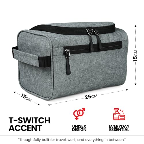 Image of FATMUG Large Toiletry Organizer Dopp Kit Washbag for Men, Cosmetics Pouch for Women- Light Grey