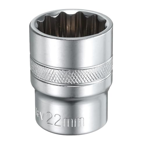 Image of Youzzei 22mm 1/2 Inch Square Drive Socket, 12 Point Metric Socket, Polishing Chrom Vanadium Alloy Steel 22mm Sockets 1/2" Drive for Car Repair Mechanical Maintenance Home Use