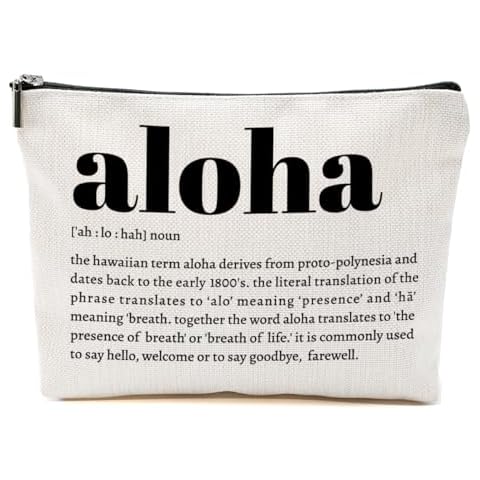 Inspirational Aloha Definition, Hawaii Makeup Bag, Hawaii souvenirs, Hawaiian Gifts, North Island Cosmetic Bag, Christmas Thanksgiving Birthday Gifts for Women Female Sister Aunt Coworker Colleague Cover