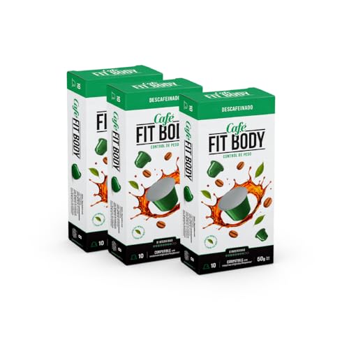 FitBody Coffee Descafeinado RcOcio – Café Funcional en Cápsulas – Bienestar Diario y Digestión Ligera – Compatible con Cafeteras Nespresso – 30 Cápsulas – Fabricado en España