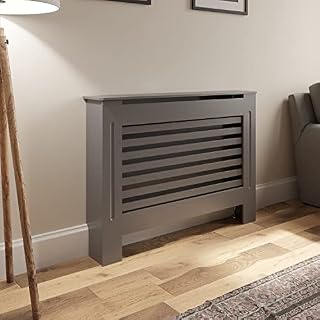 DuraTherm Radiator Cover Grey Modern Painted MDF Cabinet Slats Grill Wood Top Shelf Living Room Bedroom Hallway Cabinets Horizontal Small