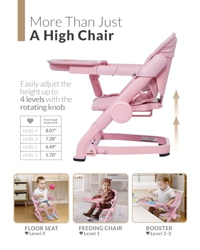 Image of Feed Me 3-in-1 Travel High Chair Booster Seat for Infants and Toddlers - Transitional, Compact & Fits Any Chair, Swivel Tray, Rose Tea