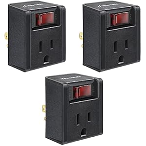 [UL Listed] DEWENWILS Grounded Single Port Power Adapter with On/Off Switch, 3 Prong Electrical Plug Outlet Switch, 15A Circuit Breaker, 280J Surge Protector, Black, 3 Pack