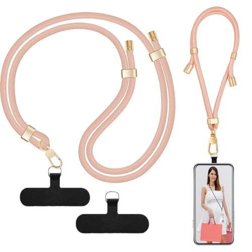 Beojonvy Cordino per Cellulare Universale, Cordino Regolabile Senza Custodia con Fascia per Polso e 2 Patch, Adatto a Tutti Gli Smartphone per Vacanze Outdoor, Rosa Oro