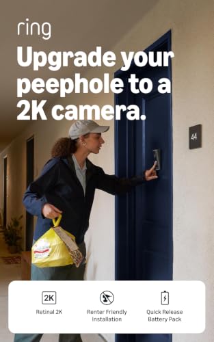 Image of Ring Peephole Cam 2K (Newest Model), renter-friendly installation, replaces existing peephole with Retinal 2K and wide-angle video, Two-Way Talk, Matte Mocha