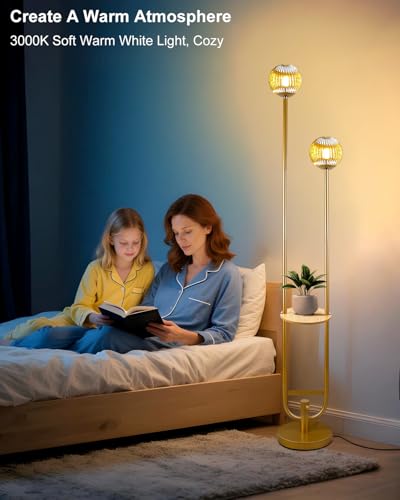 Image of Lightdot Glass Floor Lamp with Tray Mid Century Modern Standing Lamps 3000K Warm White Bulbs Included Gold Dimmable Globe Floor Lamp with 5Lbs Heavy Base for Living Room /Wedding /Party / /Sofa Beside