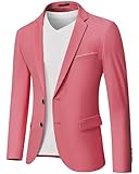 MY'S Men's Slim Fit Blazer, Two Button Casual Lightweight Jacket, Sport Coat for Daily Pink
