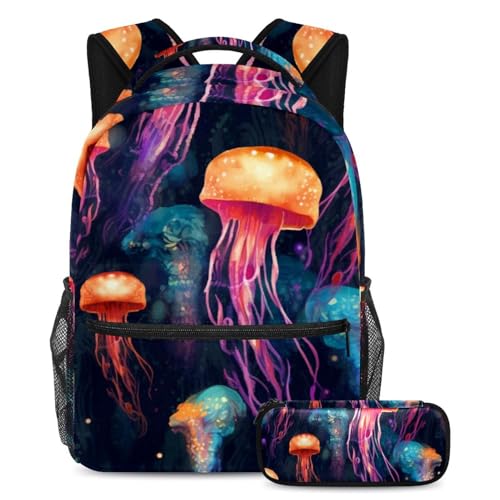 Cartables motif méduses colorées 37 cm avec trousse pour l'école
