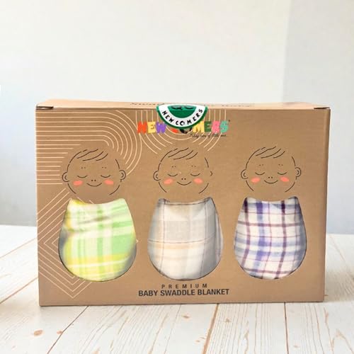 Image of NEW COMERS Cotton Muslin Baby Swaddle Set, Multicolor Printed Muslin Swaddle Wrap for New Born Baby, Soft Pure Cotton Sheet Baby Wrap Set, Baby Product (Swaddle 06)