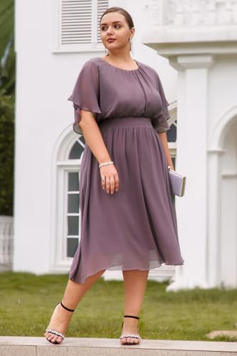 Image of Hanna Nikole Plus Size Chiffon Dresses for Women Flounce Sleeves Empire Waist A Line Summer Beach Dress
