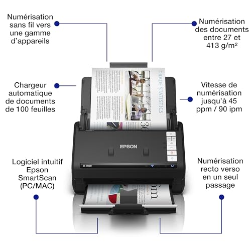 Scanner de documents Epson Workforce ES-550W chargeur ADF recto verso USB Wi-Fi