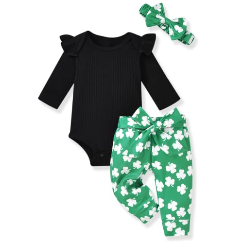 Image of Aalizzwell Preemie Newborn Infant Baby Girls Clothes Ribbed Romper Bodysuit Pants Set Fall Winter Outfits