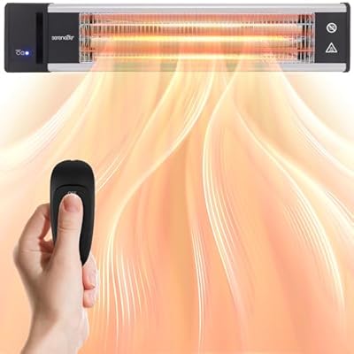 SereneLife Infrared Patio Heater, Wall Mounted Electric Patio Heater with Remote Control, 1500 W, Indoor/Outdoor Heaters for Patio, Restaurant, Backyard, Garage, Decks (Silver)
