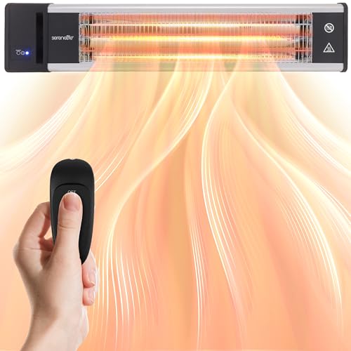 SereneLife Infrared Patio Heater, 1500W, IP65 Approved, Odorless, Wall-Mounted Heater with Remote, Indoor/Outdoor for Patio, Restaurant, Backyard, Garage, Decks by SereneLife - Used condition - US$71.92