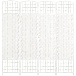 HOMCOM Biombo Separador de Ambientes de 4 Paneles 160x170 cm Divisor de Habitación Plegable de Cuerda de Papel y Marco de Madera Decoración para Dormitorio Salón Blanco