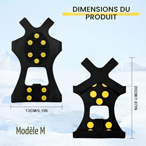 Crampons Neige Chaussures antidérapants Hiver, 10 Pointes Acier INOX, TPE à Enfiler Rapide, Pliables et compacts, pour Glace et trottoirs verglacés, EU 40–43 – vue 2