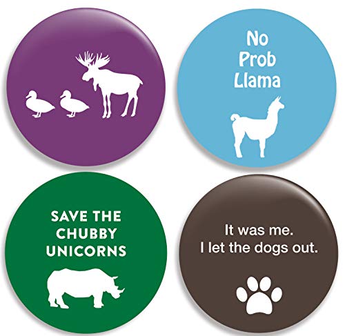 Funny Animal Pinback Buttons/Pins (2.25 inches) Set of 4