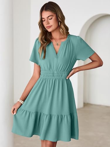 Image of Simplee Womens Casual Summer Dresses 2026 V Neck Short Sleeve Empire Waist Flowy A Line Ruffle Tiered Mini Sundress