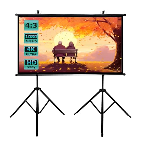 4:3 Schermo di Proiezione Pieghevole con Treppiedi per Interni, 60/70 Pollici Schermo per Proiettore Portatile per Esterni Regolabile In Altezza(100in 4:3)