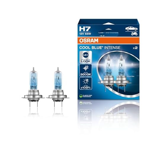 OSRAM COOL BLUE INTENSE H7, +100% más de brillo, hasta 5000 K, lámpara de faro halógena, aspecto LED, caja dúo (2 lámparas)