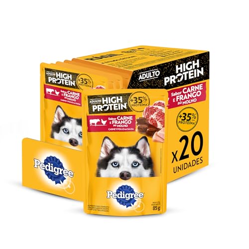 Amazon.com.br: Pack Ração Úmida Pedigree High Protein Cães Adultos, Sachê Carne e Frango, 85g - 20 unidades