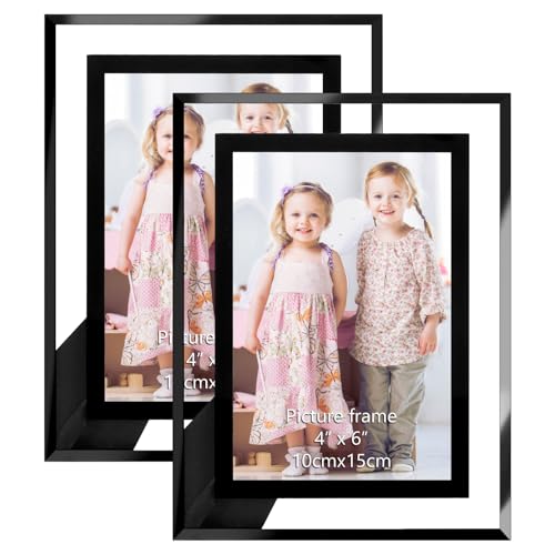 Serwrsw 4x6 Black Clear Picture Frame 2 Pack, Modern Glass