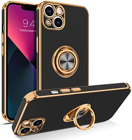 BENTOBEN for iPhone 13 Case, Phone Case iPhone 13, Slim Fit 360° Ring Holder Shockproof Kickstand Magnetic Car Mount Supported Non-Slip Protective Women Girls Men Cover for iPhone 13 6.1 Inch,Black
