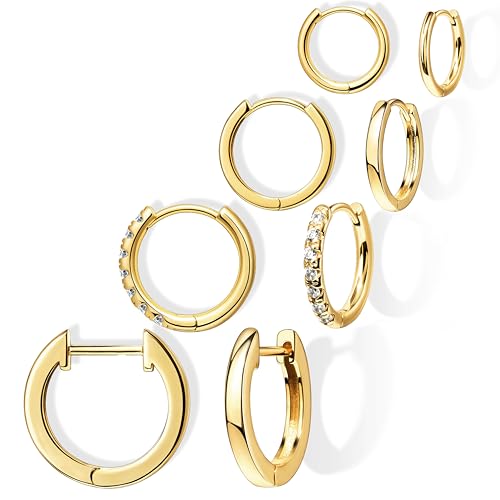 Gold Hoop Earrings for Women Trendy Small Huggie Cartilage Helix Conch Tragus Earring Stacks for Sensitive Ears Hypoallergenic Earring Sets for Multiple Piercing Clip On Christmas Jewelry Gift for Her
