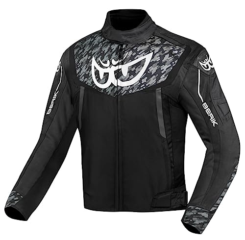 Berik Camo Street Giacca tessile impermeabile per moto, nero/bianco, 56