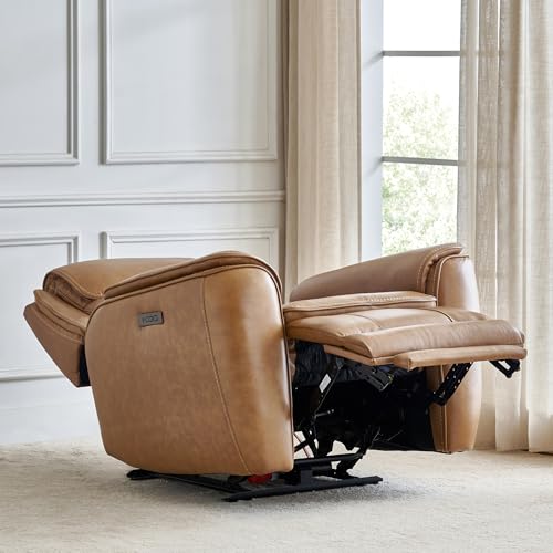 Image of Home Centre | Potsdam Half Leather 1-Seater Zero Gravity Electric Recliner | Recliner Sofa for Living Room | Solid Wood | Tan | 1 Year Warranty