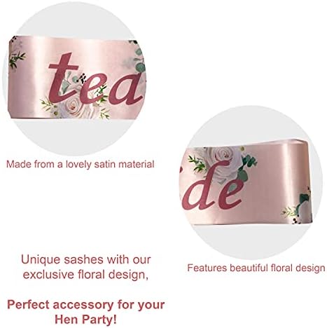 Blue Planet Fancy Dress 12 Team Bride Hen Party Sash 1 Bride to Be Rose Gold Satin Floral Sash with Pink Text for Women and Girls Bachelorette Parties Bridal Party Favours Wedding Accessories