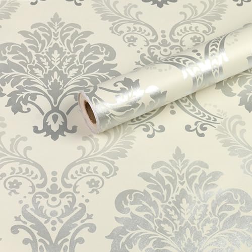MisFun Papel Pintado, Papel Adhesivo para Muebles, Papel Decorativo Pared 45x500cm, Papel Pintado Autoadhesivo, para Encimeras, Muebles, Revestimiento de Paredes, Fácil de Limpiar (Damasco)