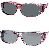 2 Pair Polarized Fit Over Oval Rectangular Sunglasses -8866JP2-Light Red/Floral