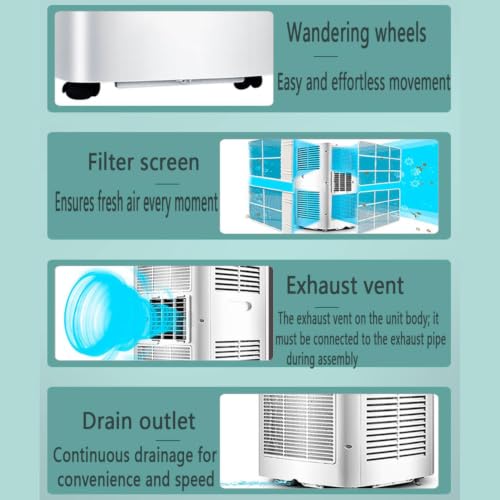 Tragbare Klimaanlage, 7000 BTU, kühlt Räume bis zu 350 m², inklusive Ventilator, Luftentfeuchter, Sleep-Timer und Fernbedienung, Fenster-Kit für Zuhause oder Büro-7