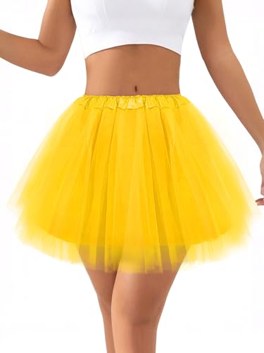 Ammiko Women Teens Tutu Adult 4 Layered Tulle Skirt Fluffy Dance Tutus Lined Elastic Halloween Costumes Running Party Yellow 4 Layer New