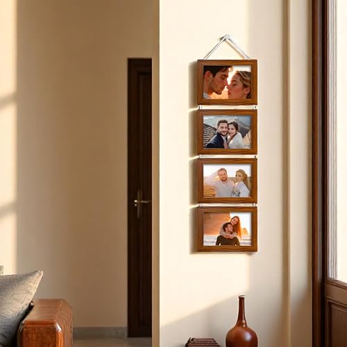 Image of Art Street Pearl Drop Hanging Photo Frame Set of 4 Photo Frame for Home & Office Decoration (Size- 5 x7 Inches, Color - Brown)
