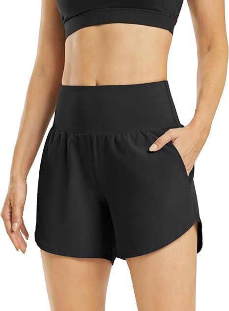 G4Free Athletic Shorts for Women 5 Inch Running Shorts with Pockets Quick Dry Workout Sports Tennis Shorts(Black,L)