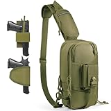 LarKoo Sling Backpak Tactical Chest Pistol Bag Shoulder Bags Crossbody Sling Backpack Holster Bag for Concealed Carry (Green)
