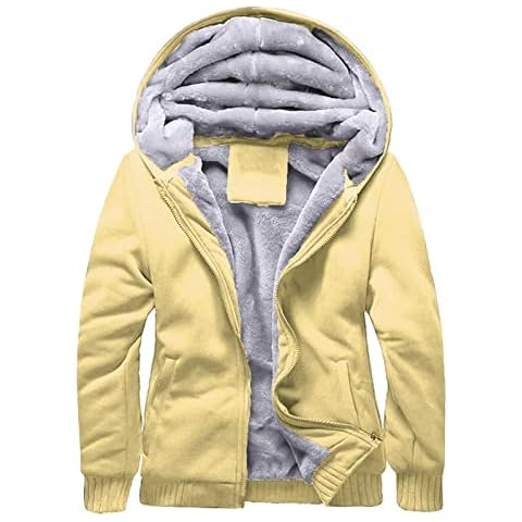 FOURSTEEDS Women's Lightweight Zip End Cotton Sherpa Lining Outdoor Sweatshirt with Hood Yellow M Cover