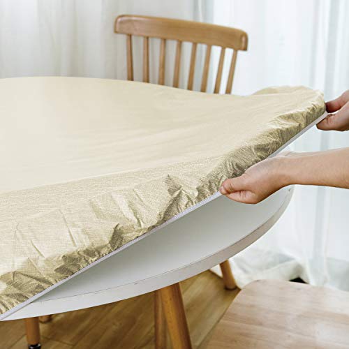NLMUVW Vinyl Round Tablecloth with Elastic Edge, Champagne PVC Table Cover with Flannel Backing Waterproof Oil Proof Wipe Clean for Party, Dining, Outdoor, 40"- 44" by NLMUVW - Image 4