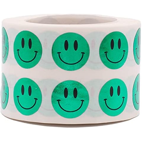 Metallic Green Happy Face Stickers 12.7 mm 0.5 Inch Round 1000 Count Cover