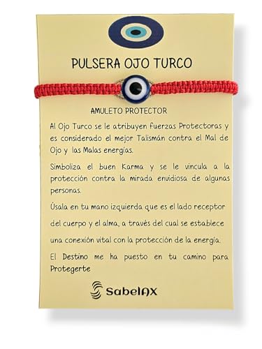 SabelAX Ojo Turco Pulsera, Hilo Rojo, Amuleto Proteccion Mal de Ojo y Buena Suerte, Unisex para Mujer y Hombre, Pulsera Amistad Ajustable