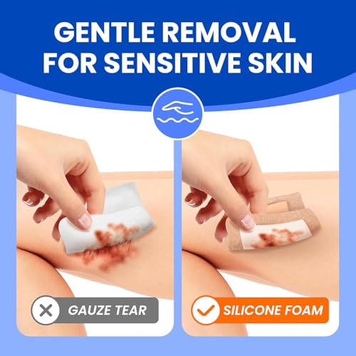 Image of Large Waterproof Bandages 4X4 Silicone Foam Dressing Sensitive Skin, 5 PCS